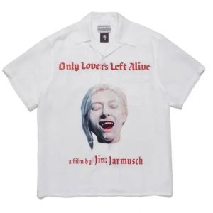 Classics WACKO MARIA Black Portrait Printing Shirt TEE Green White Thin Button Lapel Men Women High Quality Oversize Short Sleev