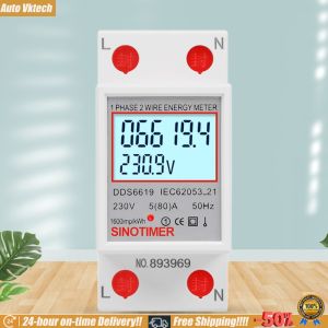 [Vktech] Digital Single Phase Energy Meter LCD Display 220V 230V Electric Energy Monitor Din Rail 50 60Hz Super Energy Saving for Indoor