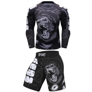 ing 2 pcs/set MMA Rashguard Jiu Jitsu Man T-shirt Shorts Sport Kicking Rash Guard Jerseys Bjj Kimono jiujitsu Clothing