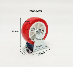 Roda Troli 3 inchi PVC (Mati/Hidup/Rem)Troly-Etalase-Trolley/Nilon