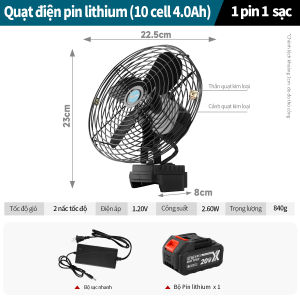 Quạt tích điện đế pin Tonnifu 21v phổ thông 8 inch chất liệu thép sơn tĩnh điện bảo hành 12 tháng.