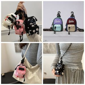 BINOCUL เชอร์รี่เชอร์รี่ กระเป๋าเหรียญผ้าใบ เชือกเส้นเล็ก กระเป๋าใส่เหรียญ กระเป๋าสตางค์ใบเล็ก ตลกๆ สไตล์เกาหลีแบบ กระเป๋าเก็บของขนาดเล็ก สาวๆ