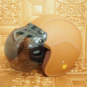 HELM BOGO CLASSIC BAHAN KULIT SINTETIS MOTIF JERUK SNI DEWASA PRIA DAN WANITA BOGGO RETRO KLASIK GLOSSY KACA DATAR CEMBUNG WARNA COKLAT MUDA