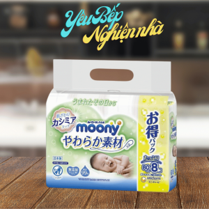Combo khăn ướt MOONY Nhật Bản 8 gói x 76 tờ/ thùng 32 gói hàng chính hãng