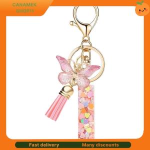 ❣️❣️❣️ English Alphabet Letter Tassels Keychain Pink Butterfly Pendant Key Chain Women Car Key Ring Bag Jewelry Simple Letter Name Gift