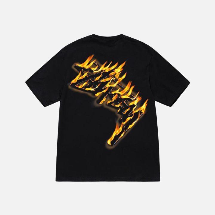 Áo Phông Stussy Burning Stock - Áo Thun Stussy Logo Lửa Mặt Sau Form ...