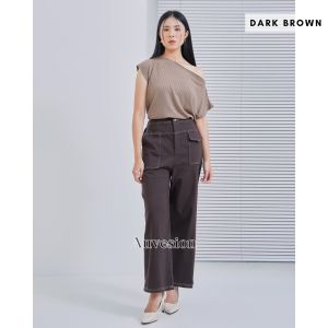 6180 Raline Button Cotton Cullotes Pants Celana Panjang Wanita Highwaist