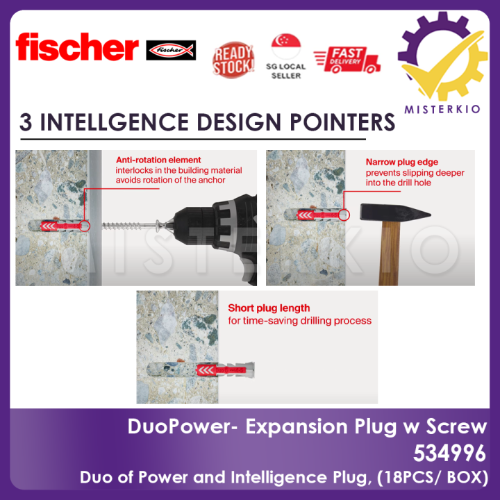 FISCHER%20DUOPOWER%20Expansion%20Wall%20Plug%20with%20Screw%20Set,%2018PCS/%20BOX,%205x25MM,%20Easy%20installation%20for%20home%20uses,%20534996%20-%20Image%203