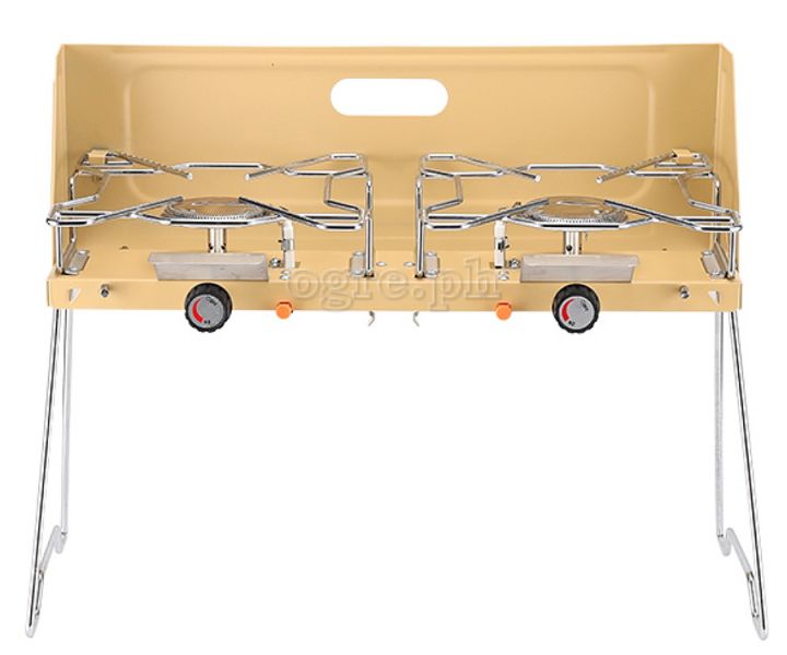 Portable 2-Burner Butane Stove with Folding Lid and Stand Powder