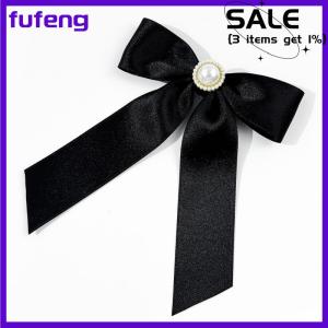 fufeng Black Ribbon Bow Pearl Brooch For Women Versatile Shirt Collar Pins Clothing Decoration Ribbon Tie Jewelry Accessories Gifts