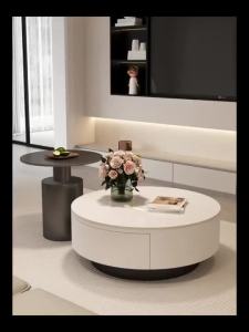 Urban Echo  Light Luxury Round Rock Plate Coffee Table/Minimalist Tea Table For Living Room Home Use