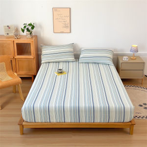 SUNLIGHT HOME Japanese Striped Bedsheet With PillowcaseSimple Fitted Bed Sheet SetSoft Skin-friendly Mattress Cover
