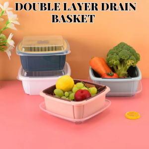 DOUBLE LAYER DRAIN BASKET MULTI-FUNCTIONAL REFRIGERATOR FRUIT AND VEGETABLES STORAGE