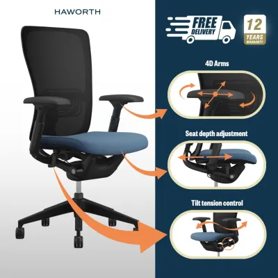 Zody Oceanic Fabric High Performance Ergonomic Office Chair - Haworth Delivery Within 1 Week