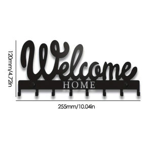 1pc Black Metal Keys Holder for Wall Mounted WELCOME Design Key Rack Key Hanger with 8 Hooks