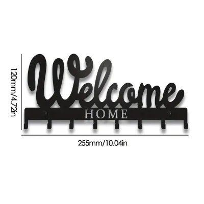 1pc Black Metal Keys Holder for Wall Mounted WELCOME Design Key Rack Key Hanger with 8 Hooks