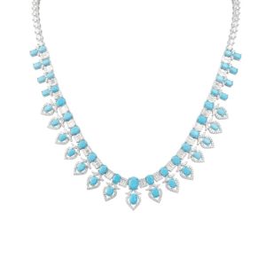 Bellux 925 Silver Gold-plated Synthetic Gemstone Oval Blue Turquoise Fine Luxury Geometry Design Fashion Necklace