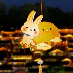 XANTHE Moon Mid-Autumn Festival Lantern Cartoon PVC Lantern DIY Material Package Ancient Chinese Style Rabbit Lanterns Mid-Autumn Festival