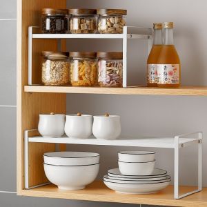Stackable Cabinet Shelf Organizer Storage Rack for Countertop Heavy Duty Metal Wire Storage Shelf Cupboard Stand Pantry Shelf Spice Rack