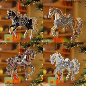 minglieyue2 2D Acrylic Horse Car Rearview Mirror Pendant Charm Christmas Tree Ornament New Year Hanging Decoration