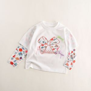 Baju Baby Girl Lengan Panjang 1-8Y Kids Girl Flower Ribbon Long Sleeve Tshirt Blouse Budak Perempuan Baju Raya Merdeka