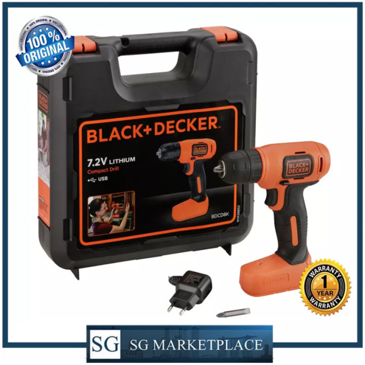 Black + Decker BDCD8K 7.2V Cordless Drill Driver. Compact & Lightweight. Keyless Chuck. Micro