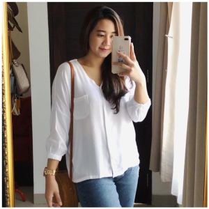 HEVA BLOUSE WANITA BAHAN CRINKLE KEKINIAN KEMEJA PANJANG WANITA POLOS BLOUSE KEMEJA WANITA KEKINIAN OVERSIZE