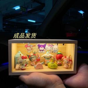 Christmas Gift Halloween Hot Miniso Kawaii Wooden Box Night Light Hello Kitty Cartoon Cute Bedroom Home Lighting Fashion Desktop Decorations New Style