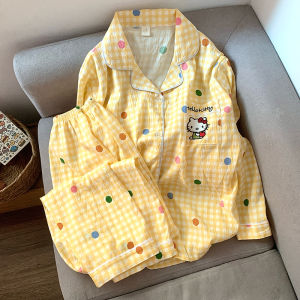 M-5XL Hello Kitty Pajama Set for Women Fall Winter Cute Plus Size Sleepwear Ladies Comfortable Loungewear Womens Home Clothes