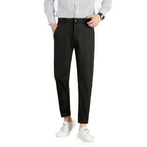 FUGUINIAO Mens Pants Ice Silk Slim Fashion All-match Pants Black Pants