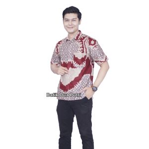 Couple Batik Kemeja Pria Blouse Wanita Lengan Pendek Apel Batik Dua Putri