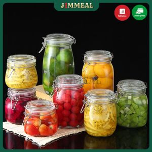 Hũ Thủy Tinh Lọ Thủy Tinh Nắp Cài Kín Hơi Đế Vuông Jimmeal Có Gioăng Cao Su 150 300 500 750 1000 1500 2000 3000ml