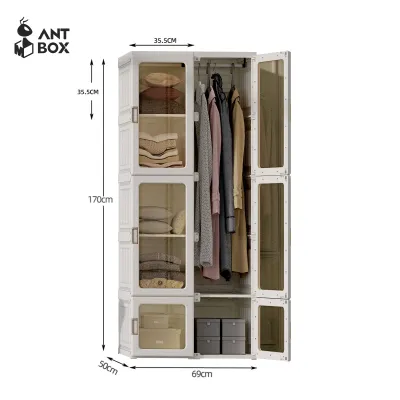 ANTBOX ตู้เสื้อผ้า 6- 15 ช่อง ประตูใสโปร่งแสงมองเห็นด้านในได้ สไตล์โมเดิร์น เหมาะกับการแต่งห้องทุกสไตล์