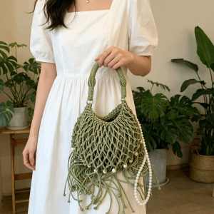 REEBO Kích thước lớn Túi đi biển dệt Chi tiết tua rua Thanh lịch Túi đeo chéo phong cách Bohemian Mới Dây đeo chuỗi ngọc trai Túi đeo vai Phụ nữ
