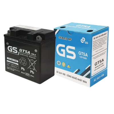 Bình acquy xe máy khô miễn bảo dưỡng GS GT5A (12V-5AH) bình ắc quy xe máy honda 12v.