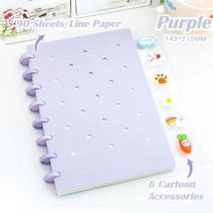 Binder Notebook DIY Cover A5 Mushroom Clip Refillable Loose Leaf 90 Sheets Notepads with 6 Cartoon Accessories