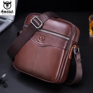BULLCAPTAIN Mens Genuine Leather One-shoulder Messenger Cowhide Business Bag