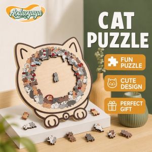 AODUOYAYA Wooden Cat Puzzle Jigsaw Cute Animal Shape Morandi Macaron Color Home Decor Gift Adult Kids
