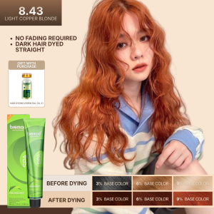 Bremod Hair Color 8.43 LIGHT COPPER BLONDE Set With 12% 9% 6% Oxidizing Cream | Natural Plant-Based Ammonia-Free Hair Dye No Hair Damage Spring Summer Trend100ml BR-R301