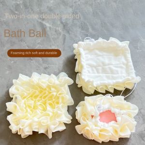 RBJ4 2 In 1 Bath Ball Towel Drawstring Closure Double-sided Bath Flower Ball Creative Non-scattered Shower Mesh Ball For Soap