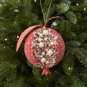 FLYING Red Gold Christmas Tree Ornament Christmas Decoration DIY Holiday Decor Glitter Christmas Tree Pendant Creative Foam Pomegranate Design Christmas Ball Christmas