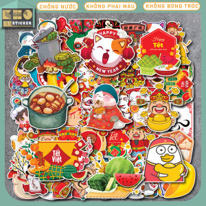 Combo 50 Sticker Tết chống nước sticker dán laptop điện thoại đàn guitar mũ bảo hiểm vali. MSP: ST126