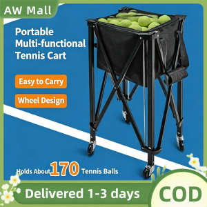 Tennis Ball Hopper Holds 170 Balls Foldable Tennis Cart with Waterproof Storage Bag Multi Use for Tennis Pickleball Baseball Table Tennis Coaching Training