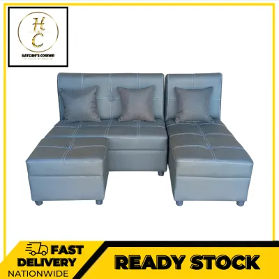 SOL MODERN L-SHAPE SOFA SET WITH 3 PCS PILLOW 5 INCHES FOAM THICK - HATCHIES CORNER