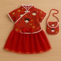 Dress Anak Cina Imlek Merah Elegan | Puring | Bonus Tas | 3 Bulan–7 Tahun Dres Cantik Terbaru. 