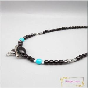 สร้อยคอหินห้อยพระ3องค์ ลายนิลดํา ตะขอสแตนเลส ห้อยพระเสริมโชคลาภ เสริมบารมี ขนาดยาว52เซนติเมตร