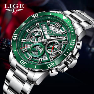 Lige Đồng hồ nam thời trang Sang Trọng doanh nhân thép không gỉ Đồng hồ chống thấm nước Ngày Sáng Tạo Bộ Xương Đồng hồ Quartz Cho Nam Giới + Hộp