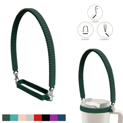 Water Bottle Handle - Water Bottle Sling Carrier Holder with strap - Soft Durable Silicone - Fits Most 8-40oz Bottles - Compatible with Stanley Aquaflask Hydro Flask Klean Kanteen Cup Tumbler Accessories