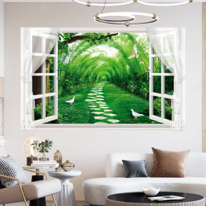 ทิวทัศน์หน้าต่างปลอมสติ๊กเกอร์ติดผนังมีกาวในตัวภาพวาดตกแต่งห้องห้องนั่งเล่นห้องนอนทิวทัศน์ธรรมชาติสติ๊กเกอร์ติดผนังกันน้ำ
