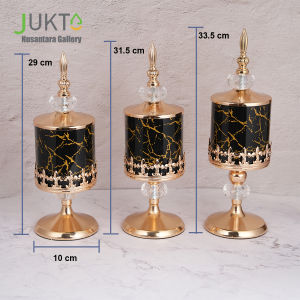 【JUKTA】Toples penyimpanan pola marmer mewah ringan set 3 potong ornamen dekoratif penyimpanan toples permen logam gaya Timur Tengah